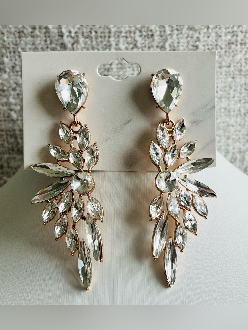Gold-Tone Clear Crystal Leaf Drop Earrings